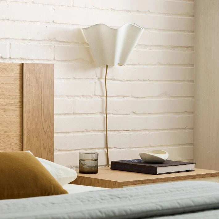 Wall Lamp | Scalloped Linen Shade & Dimmable | E26/E27 Compatible