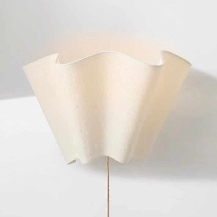 Wall Lamp | Scalloped Linen Shade & Dimmable | E26/E27 Compatible