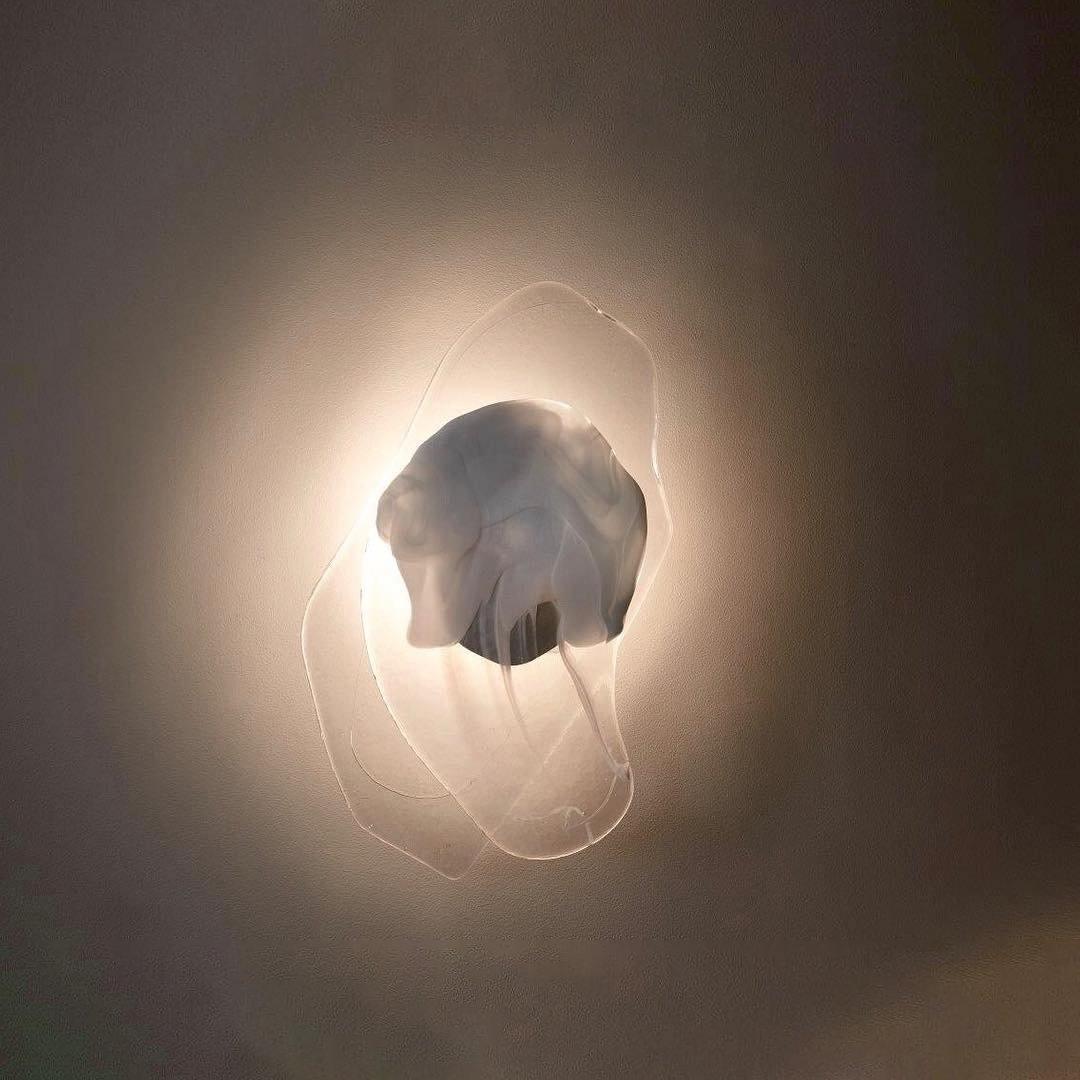 Wall Lamp | Sculpted Swirling Glass & Matte Black Accent | LED Included