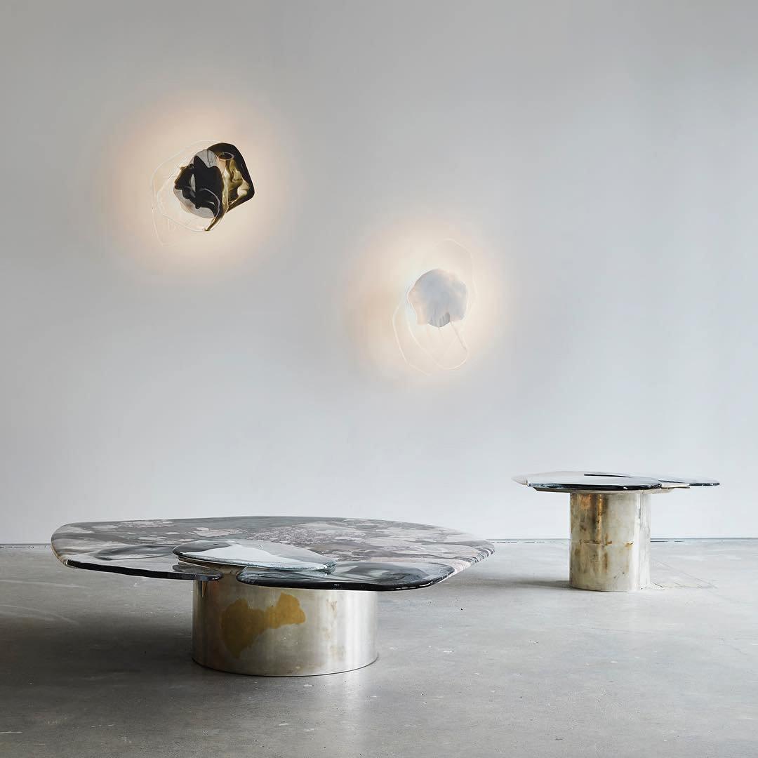 Wall Lamp | Sculpted Swirling Glass & Matte Black Accent | LED Included