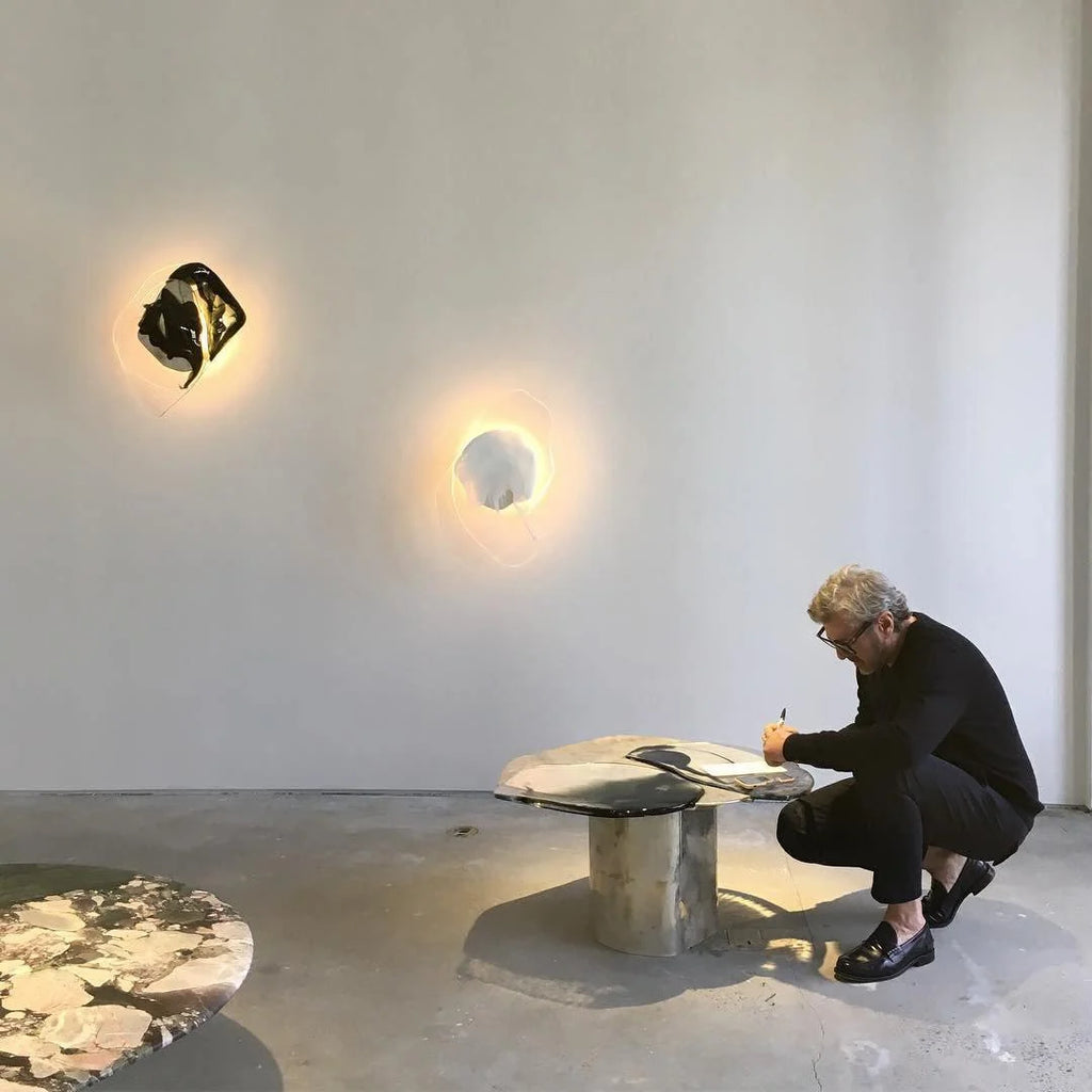 Wall Lamp | Sculpted Swirling Glass & Matte Black Accent | LED Included