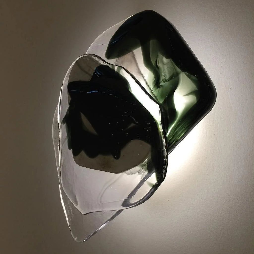 Wall Lamp | Sculpted Swirling Glass & Matte Black Accent | LED Included