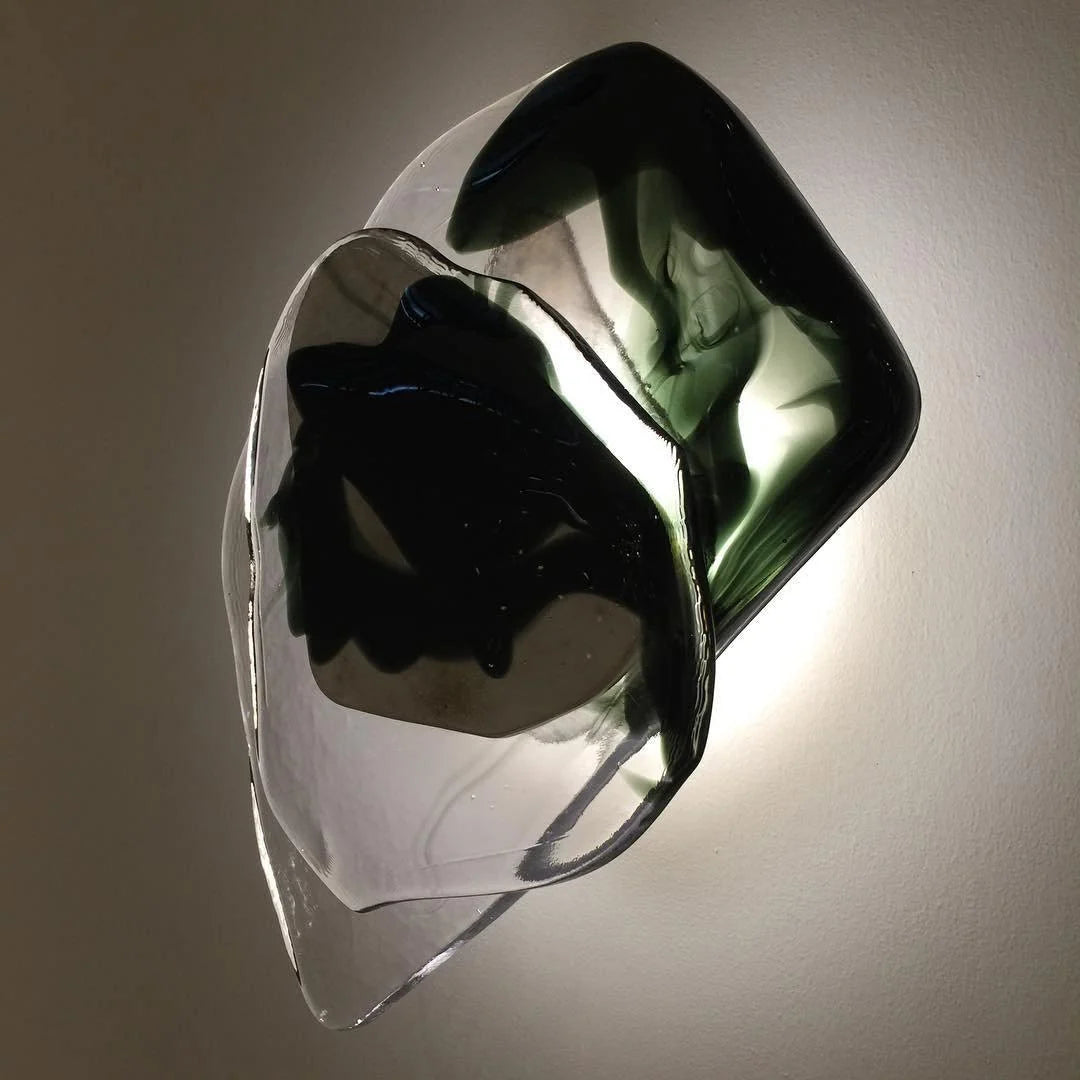 Wall Lamp | Sculpted Swirling Glass & Matte Black Accent | LED Included