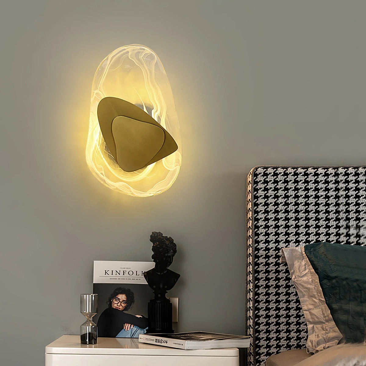 Wall Lamp | Sculpted Swirling Glass & Matte Black Accent | LED Included