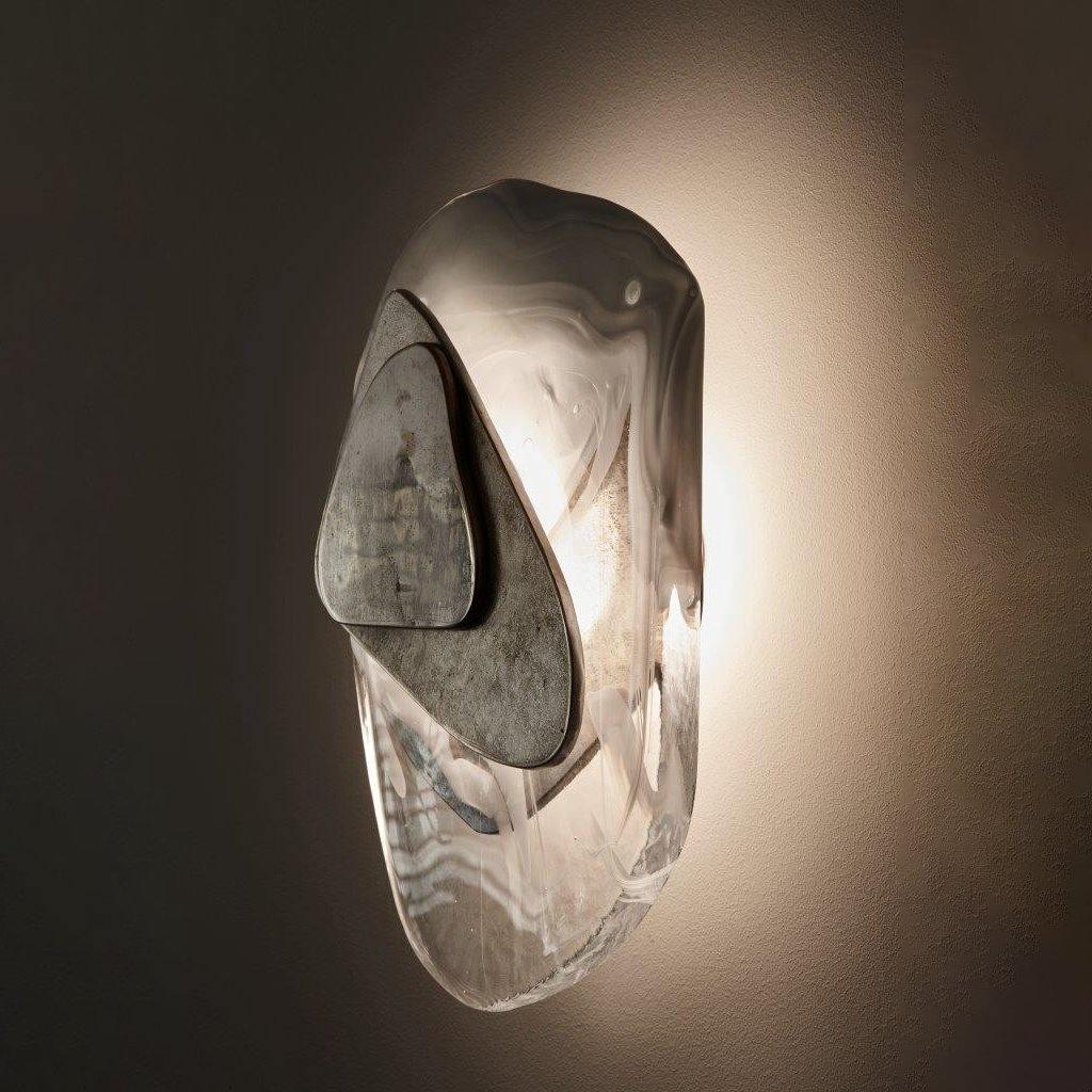 Wall Lamp | Sculpted Swirling Glass & Matte Black Accent | LED Included