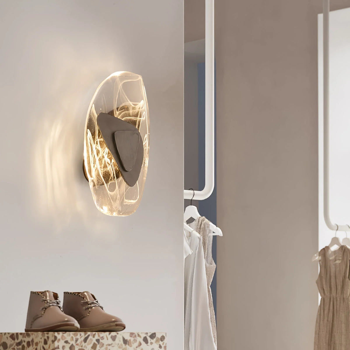 Wall Lamp | Sculpted Swirling Glass & Matte Black Accent | LED Included