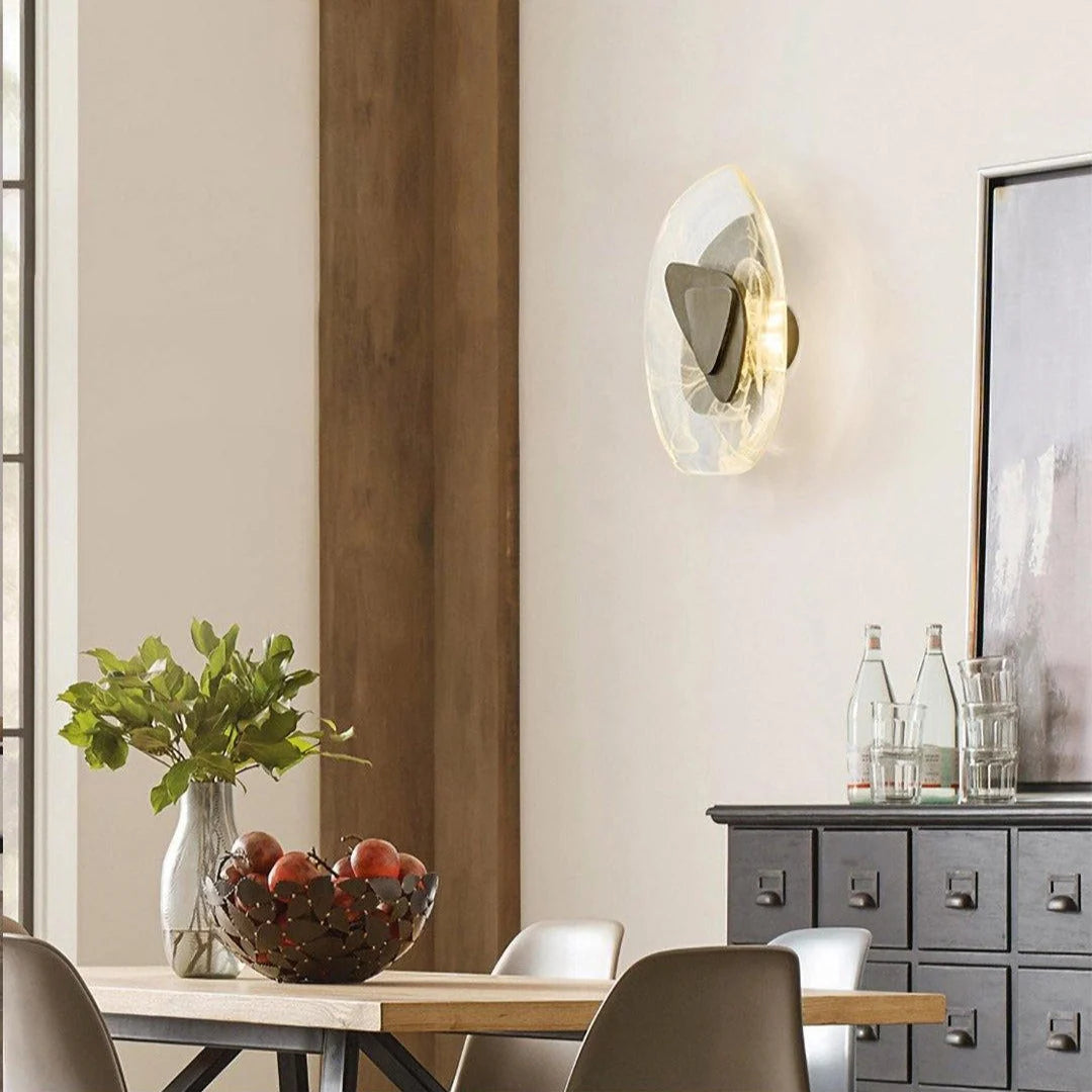 Wall Lamp | Sculpted Swirling Glass & Matte Black Accent | LED Included