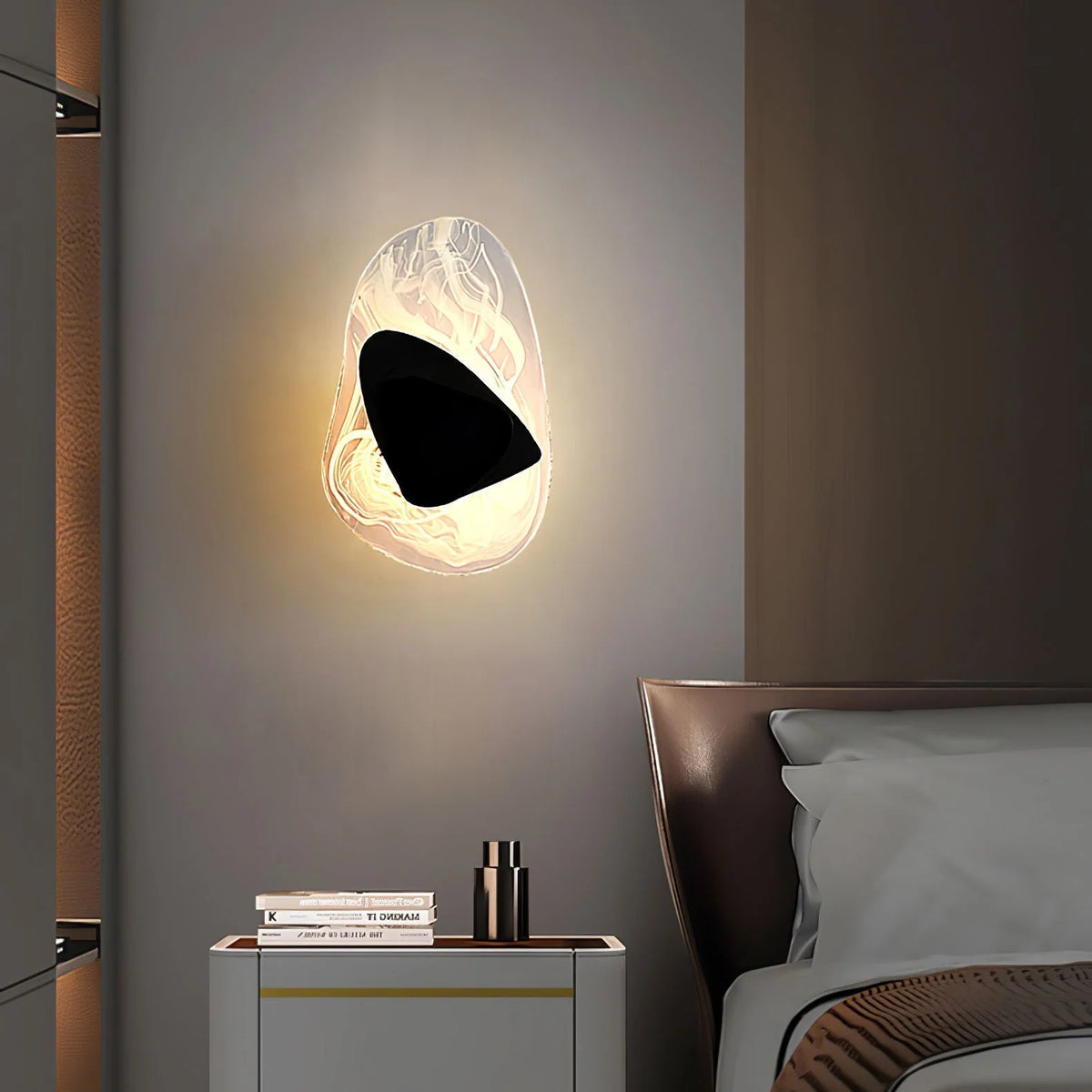 Wall Lamp | Sculpted Swirling Glass & Matte Black Accent | LED Included