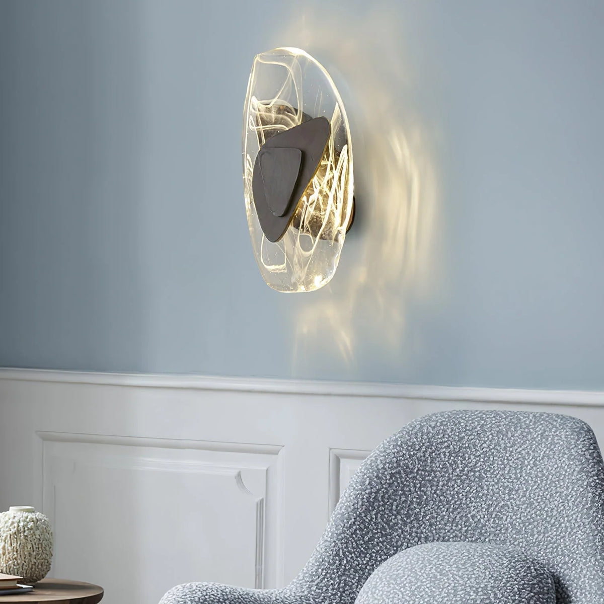 Wall Lamp | Sculpted Swirling Glass & Matte Black Accent | LED Included