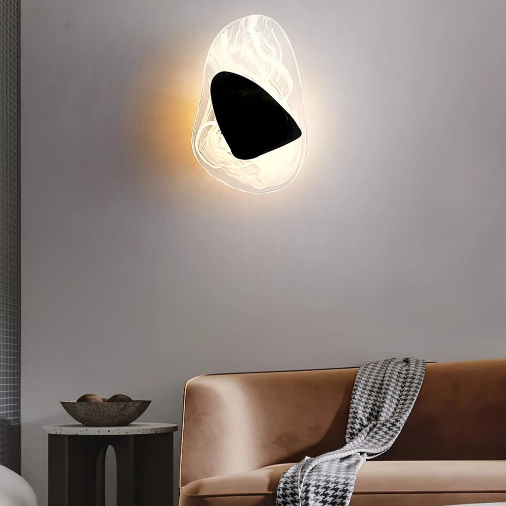 Wall Lamp | Sculpted Swirling Glass & Matte Black Accent | LED Included