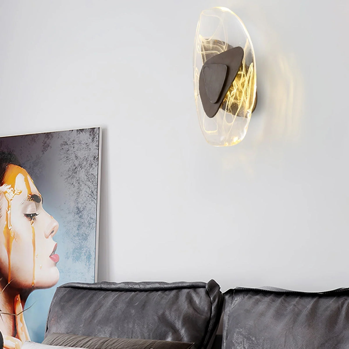 Wall Lamp | Sculpted Swirling Glass & Matte Black Accent | LED Included