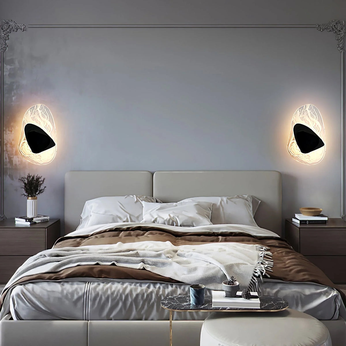 Wall Lamp | Sculpted Swirling Glass & Matte Black Accent | LED Included