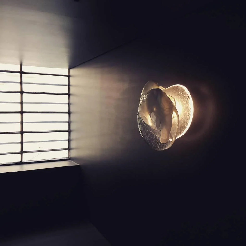 Wall Lamp | Sculpted Swirling Glass & Matte Black Accent | LED Included