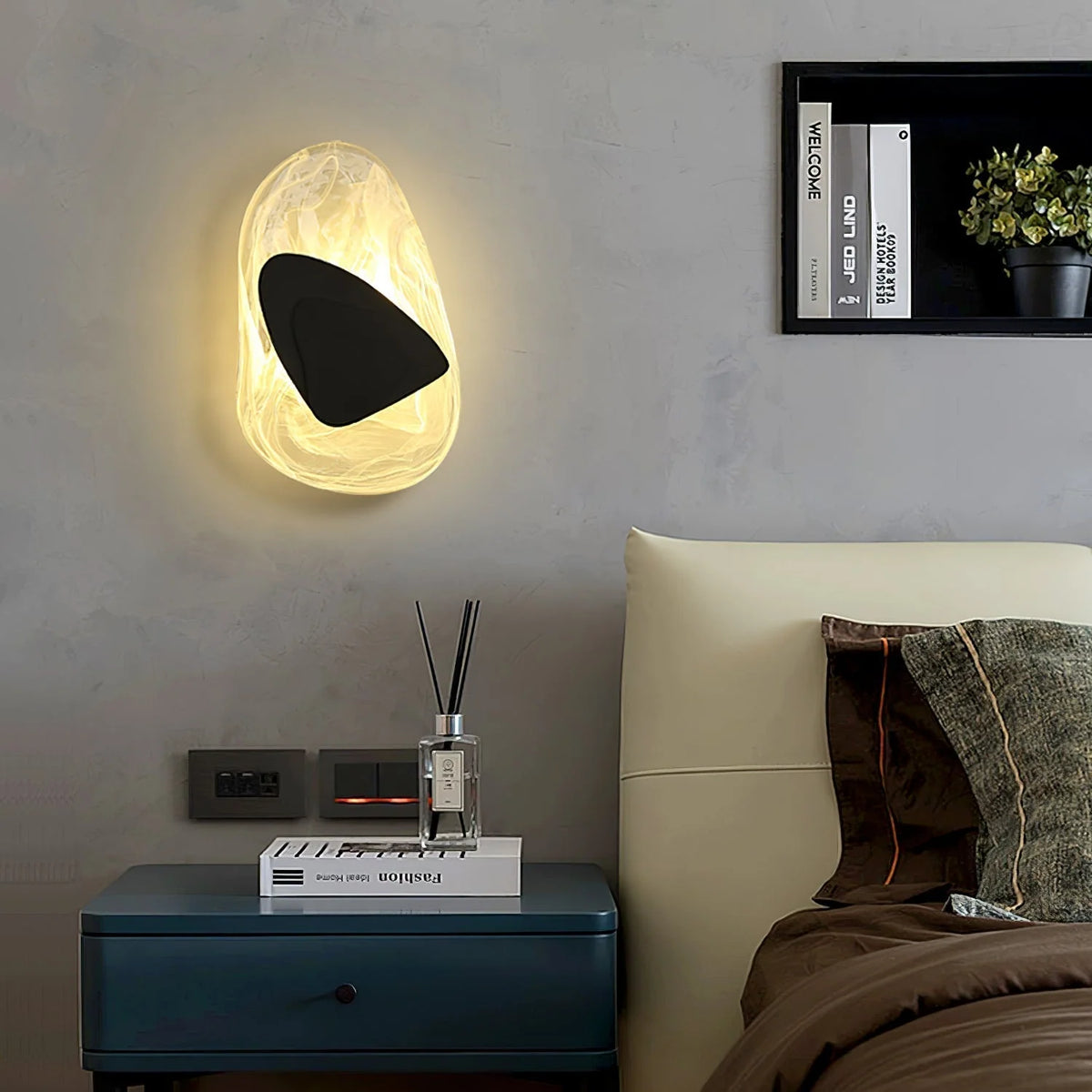 Wall Lamp | Sculpted Swirling Glass & Matte Black Accent | LED Included
