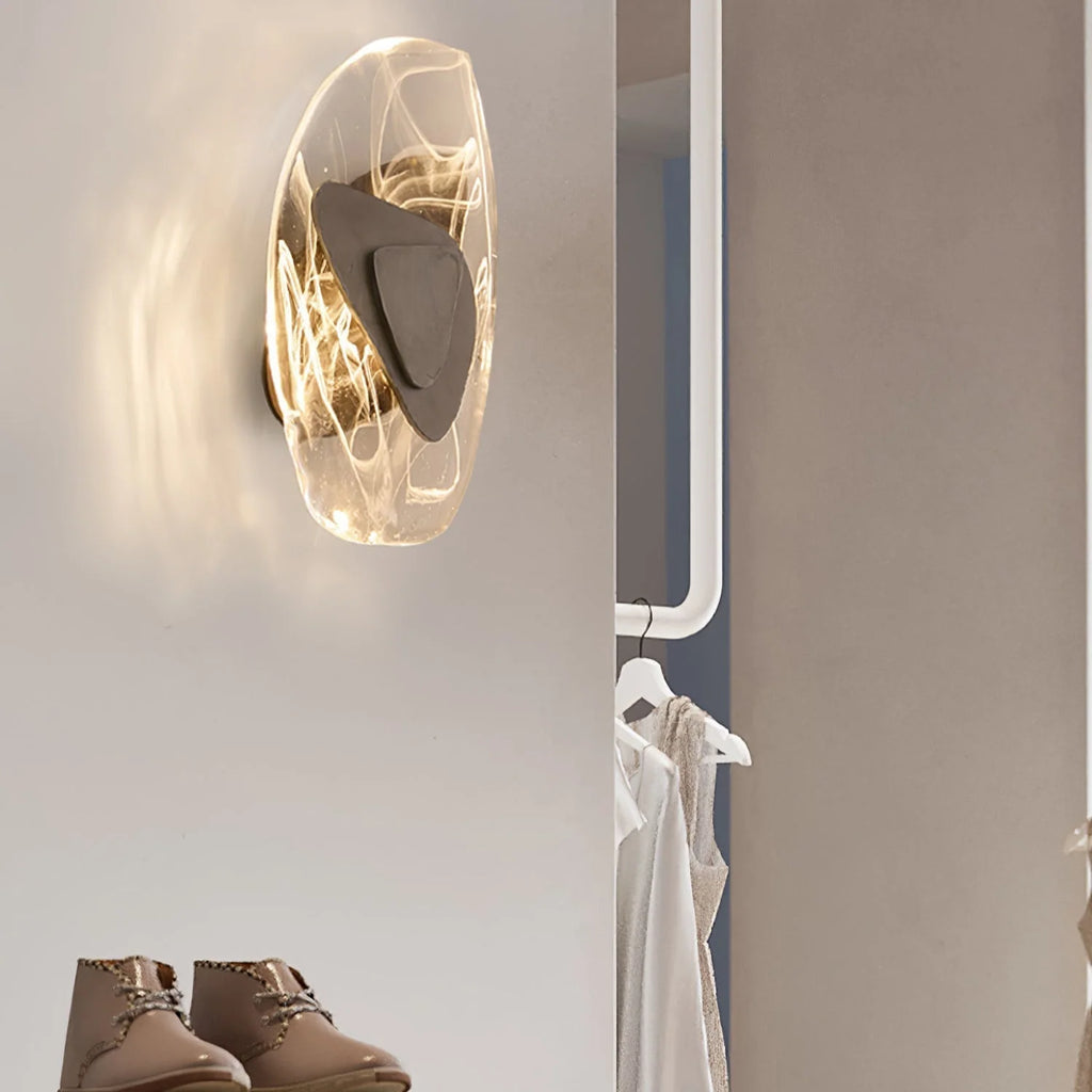 Wall Lamp | Sculpted Swirling Glass & Matte Black Accent | LED Included