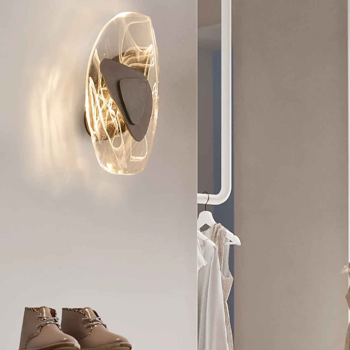 Wall Lamp | Sculpted Swirling Glass & Matte Black Accent | LED Included