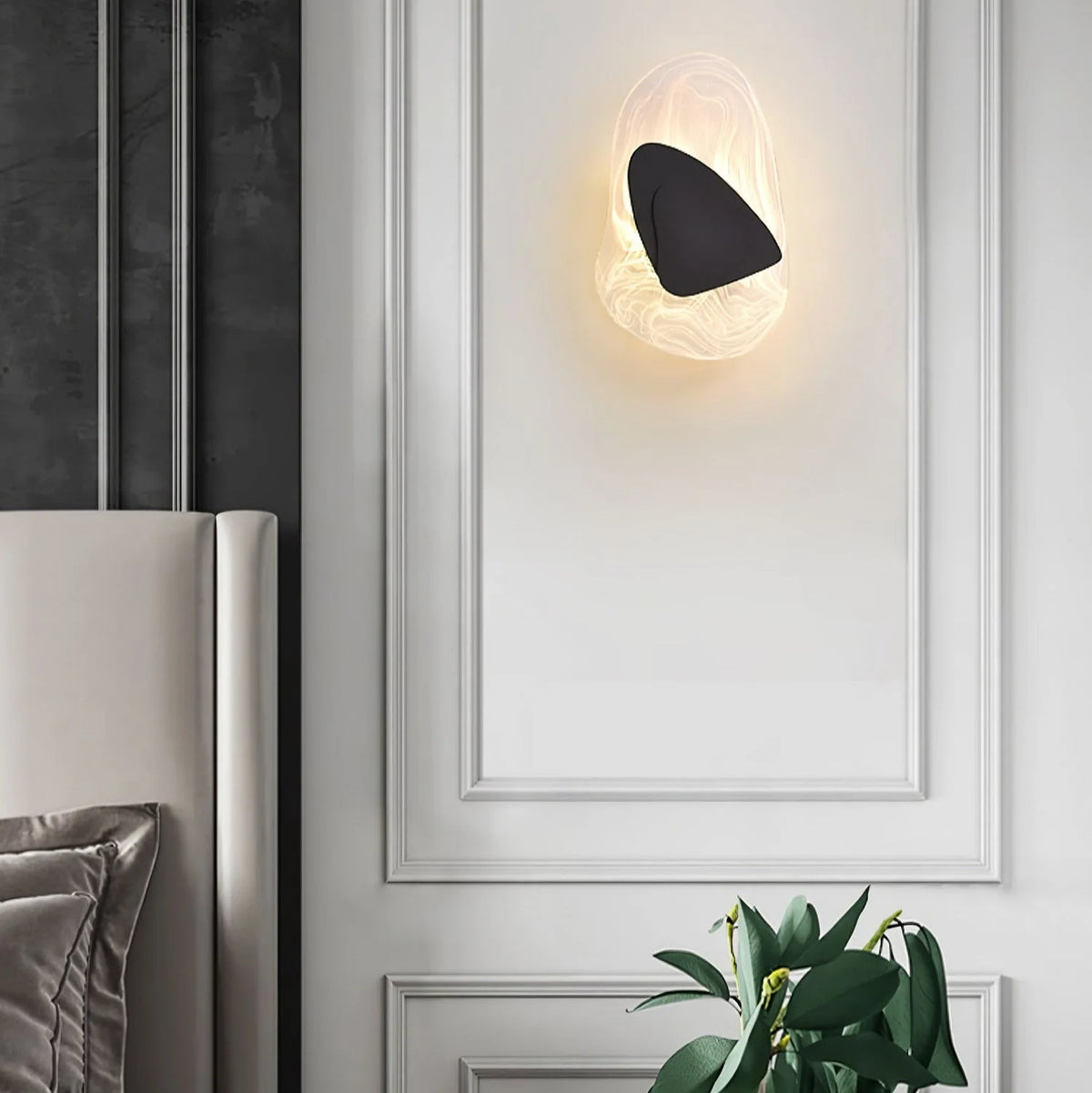 Wall Lamp | Sculpted Swirling Glass & Matte Black Accent | LED Included