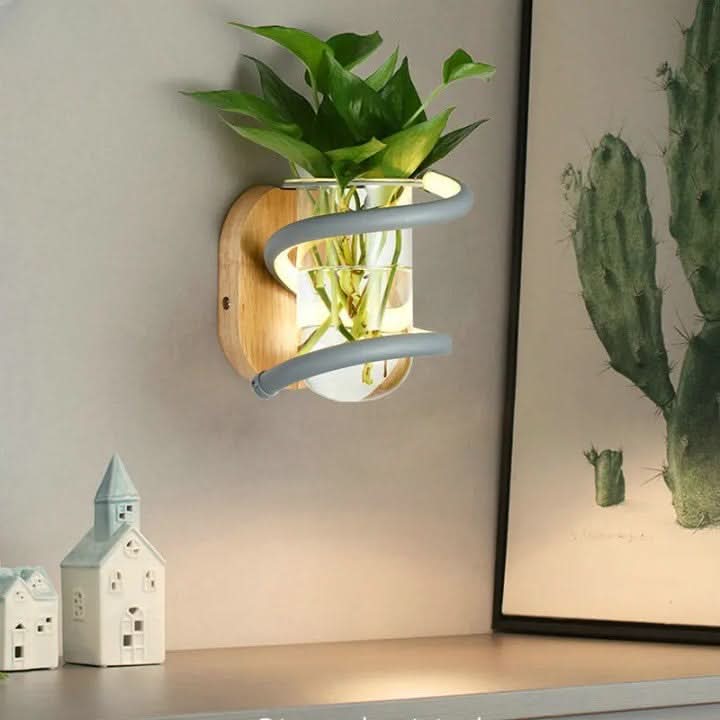Wall Lamp | Solid Wood, Glass Vase & Integrated LED | Weather-Resistant