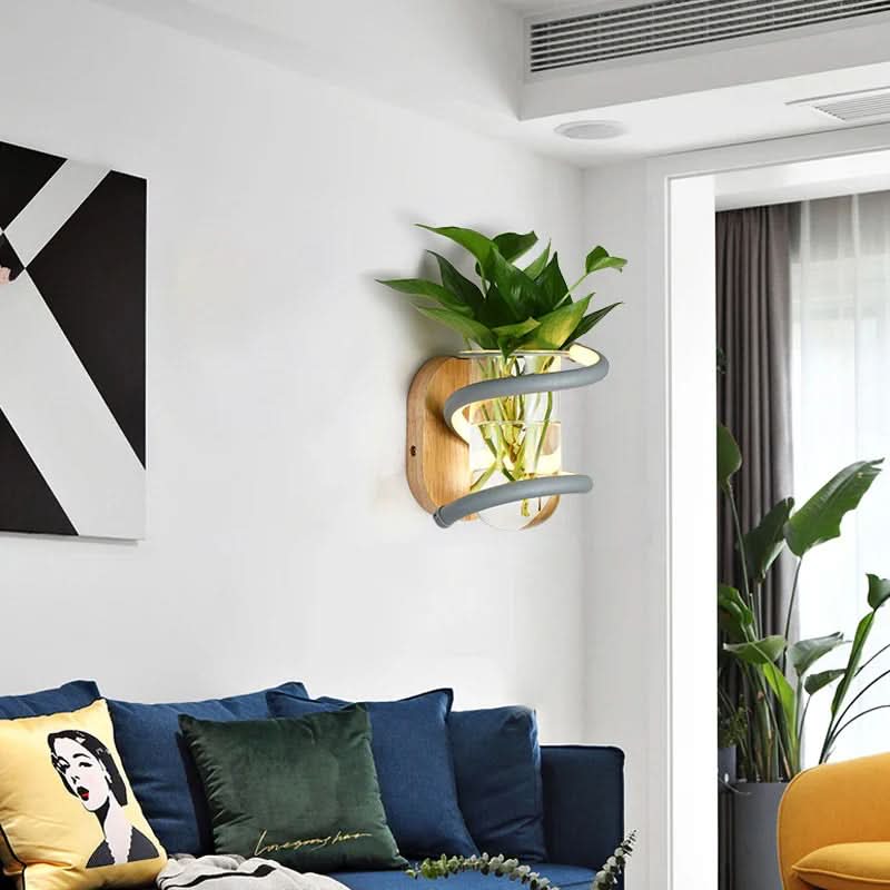 Wall Lamp | Solid Wood, Glass Vase & Integrated LED | Weather-Resistant