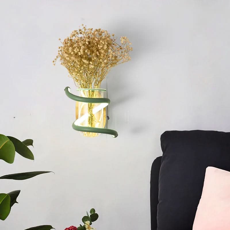 Wall Lamp | Solid Wood, Glass Vase & Integrated LED | Weather-Resistant