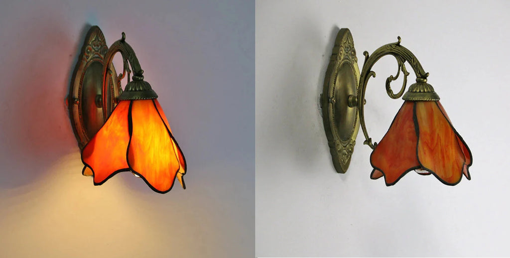 Wall Lamp | Tiffany Stained-Glass Shade & Iron Base