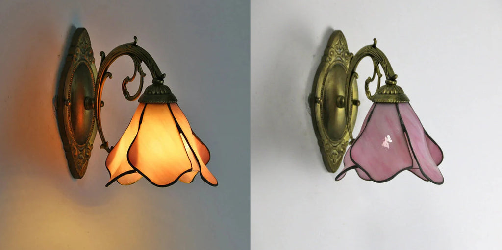 Wall Lamp | Tiffany Stained-Glass Shade & Iron Base