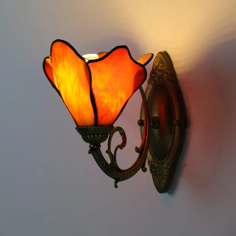 Wall Lamp | Tiffany Stained-Glass Shade & Iron Base