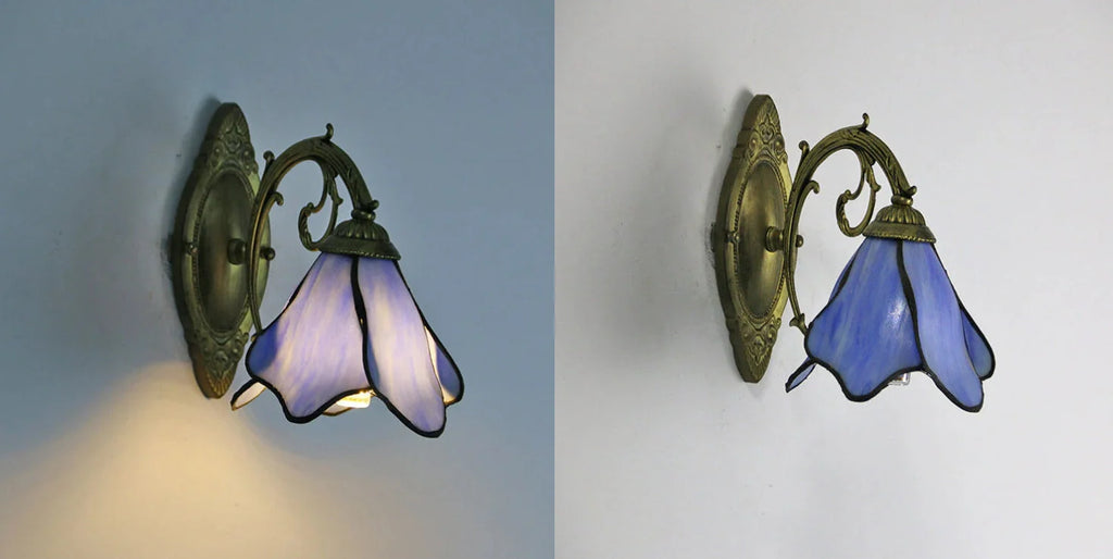 Wall Lamp | Tiffany Stained-Glass Shade & Iron Base