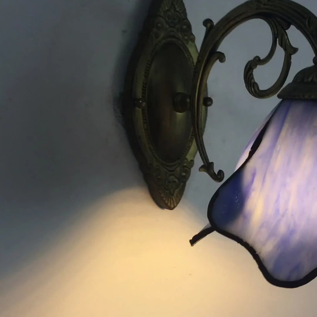 Wall Lamp | Tiffany Stained-Glass Shade & Iron Base