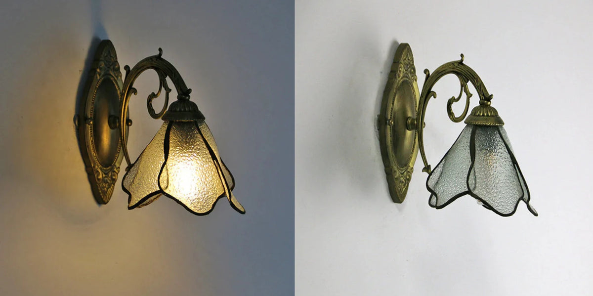 Wall Lamp | Tiffany Stained-Glass Shade & Iron Base