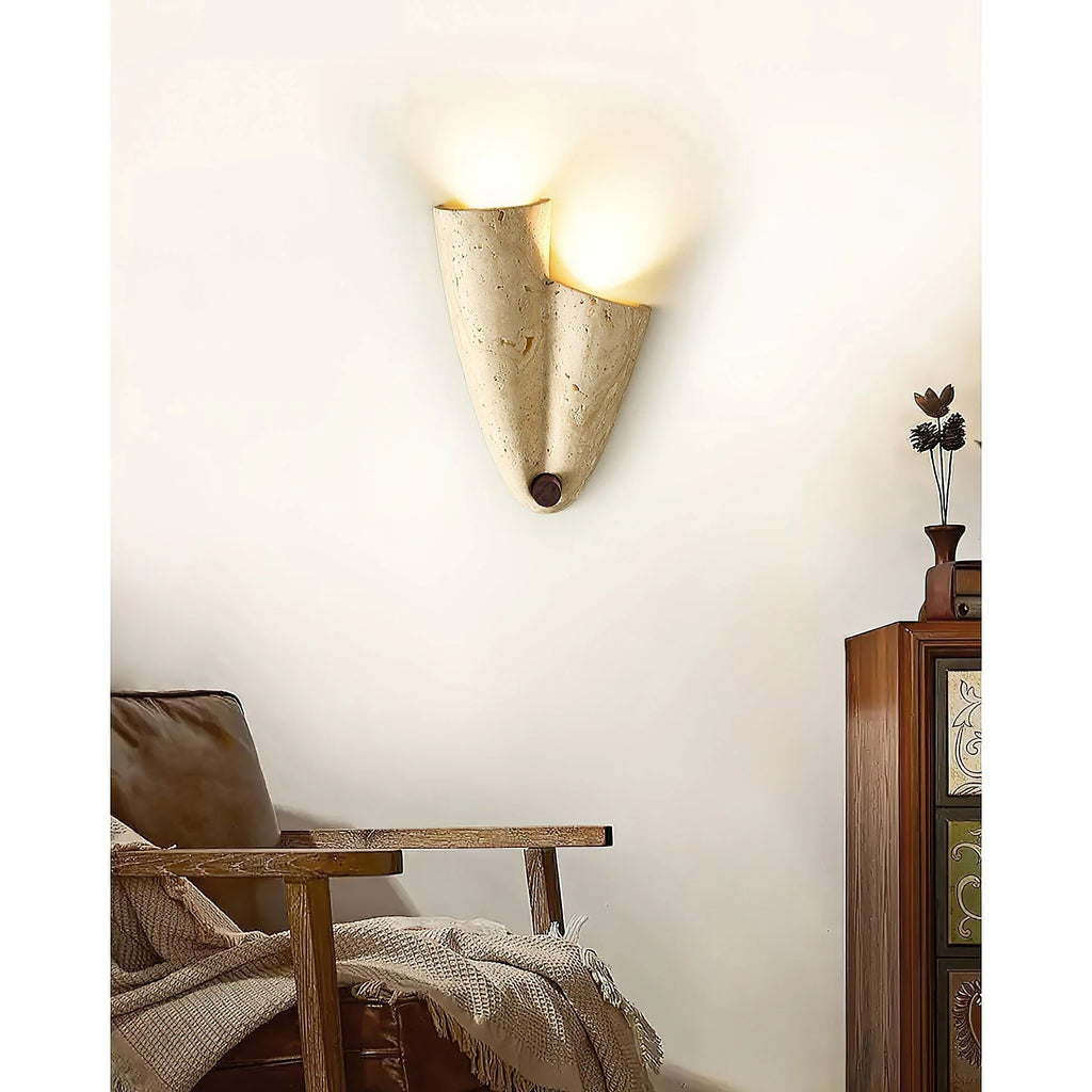 Wall Lamp | Travertine Body & IP20 Moisture-Resistant | 27 cm Height
