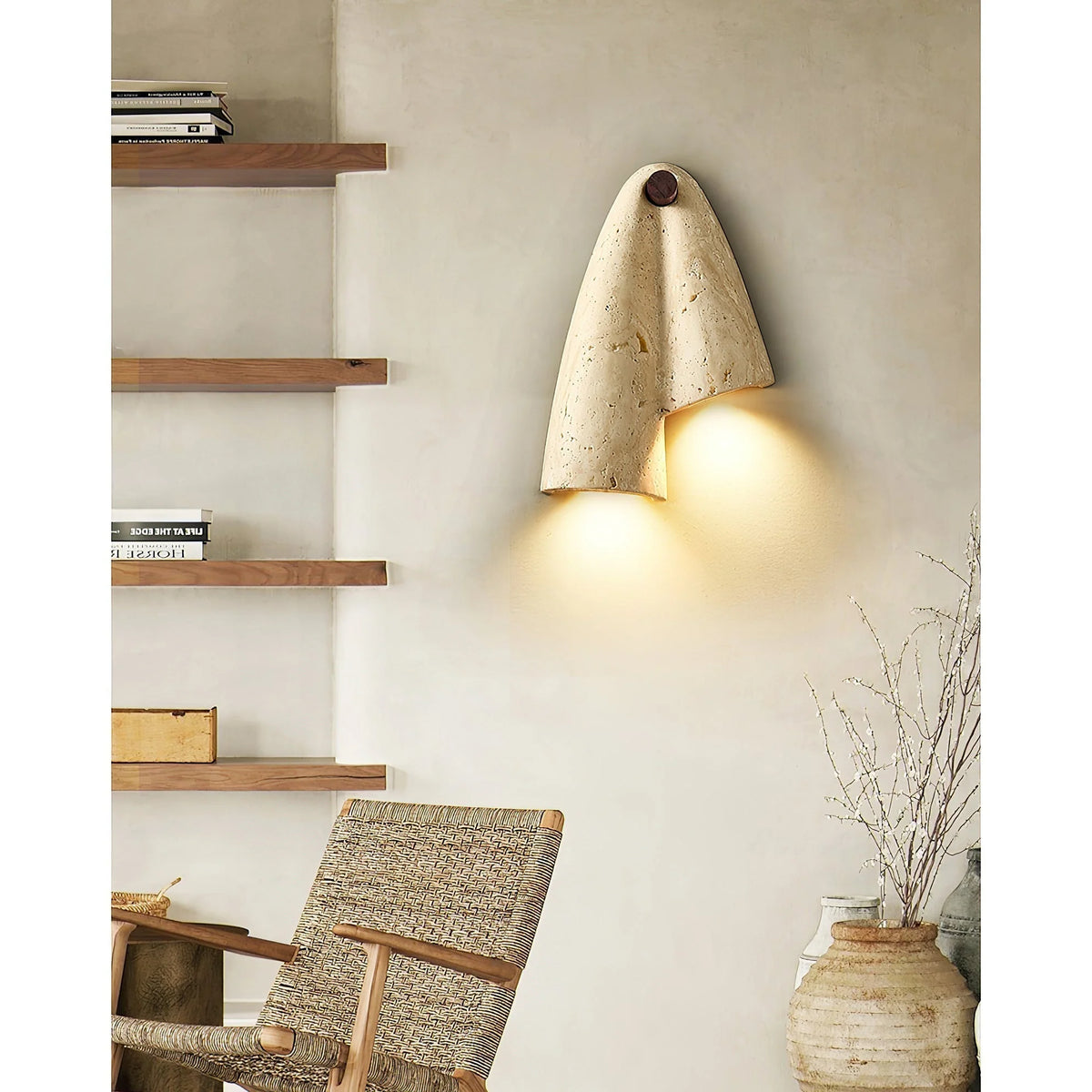Wall Lamp | Travertine Body & IP20 Moisture-Resistant | 27 cm Height
