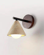 Wall Lamp | Travertine Shade, Wood Backplate & Frosted Glass Globe | Hardwired