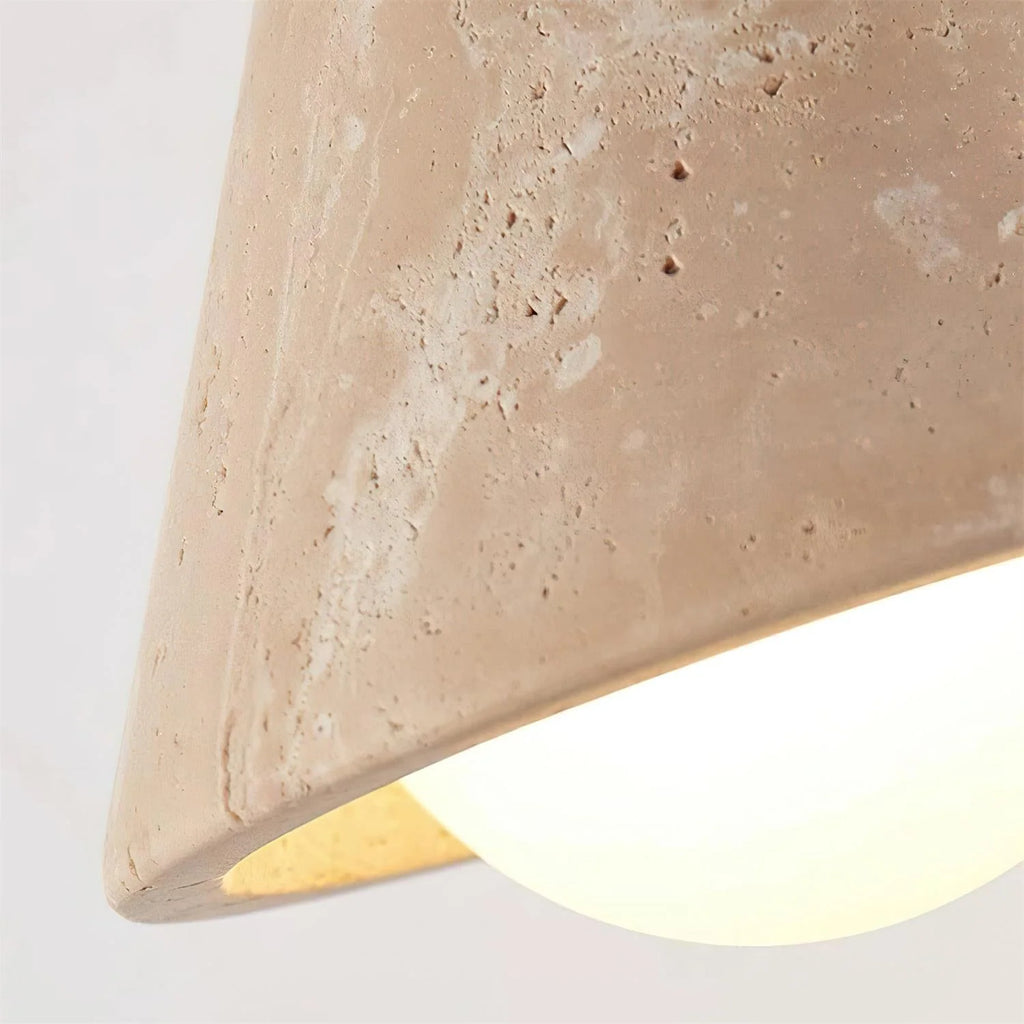 Wall Lamp | Travertine Shade, Wood Backplate & Frosted Glass Globe | Hardwired