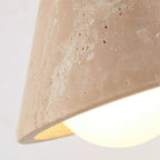 Wall Lamp | Travertine Shade, Wood Backplate & Frosted Glass Globe | Hardwired