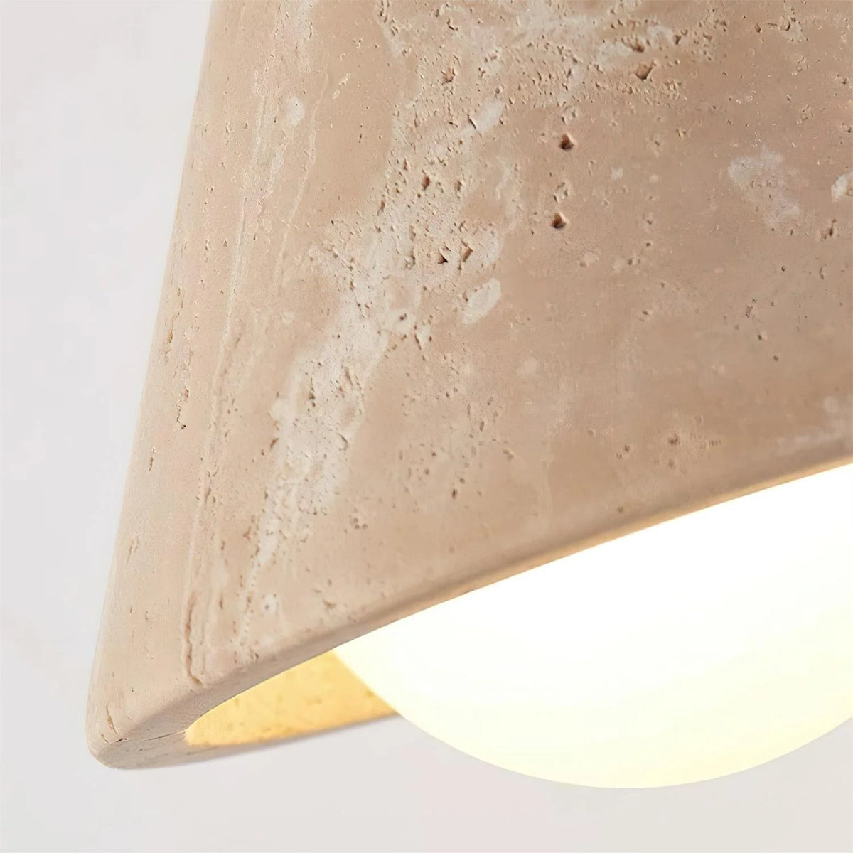 Wall Lamp | Travertine Shade, Wood Backplate & Frosted Glass Globe | Hardwired