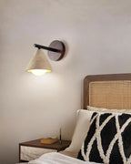 Wall Lamp | Travertine Shade, Wood Backplate & Frosted Glass Globe | Hardwired