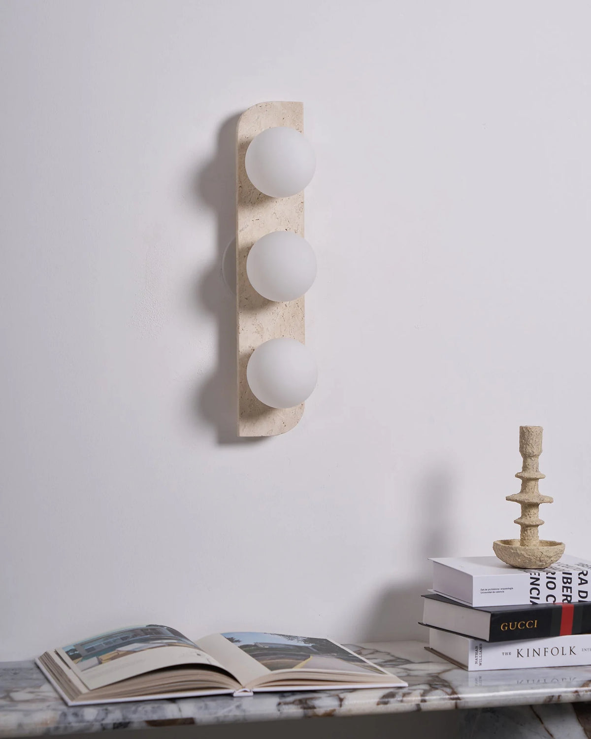 Wall Lamp | Travertine Stone & Wood Damp-Rated | Single/Double/Triple Options