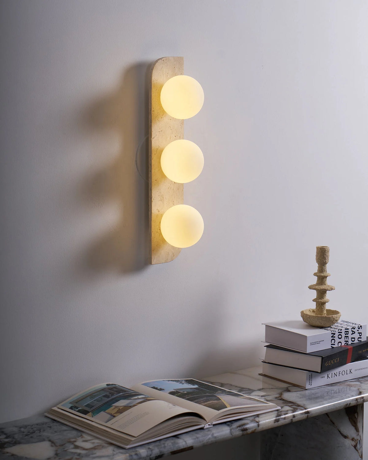 Wall Lamp | Travertine Stone & Wood Damp-Rated | Single/Double/Triple Options
