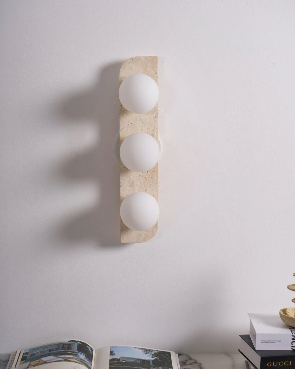 Wall Lamp | Travertine Stone & Wood Damp-Rated | Single/Double/Triple Options
