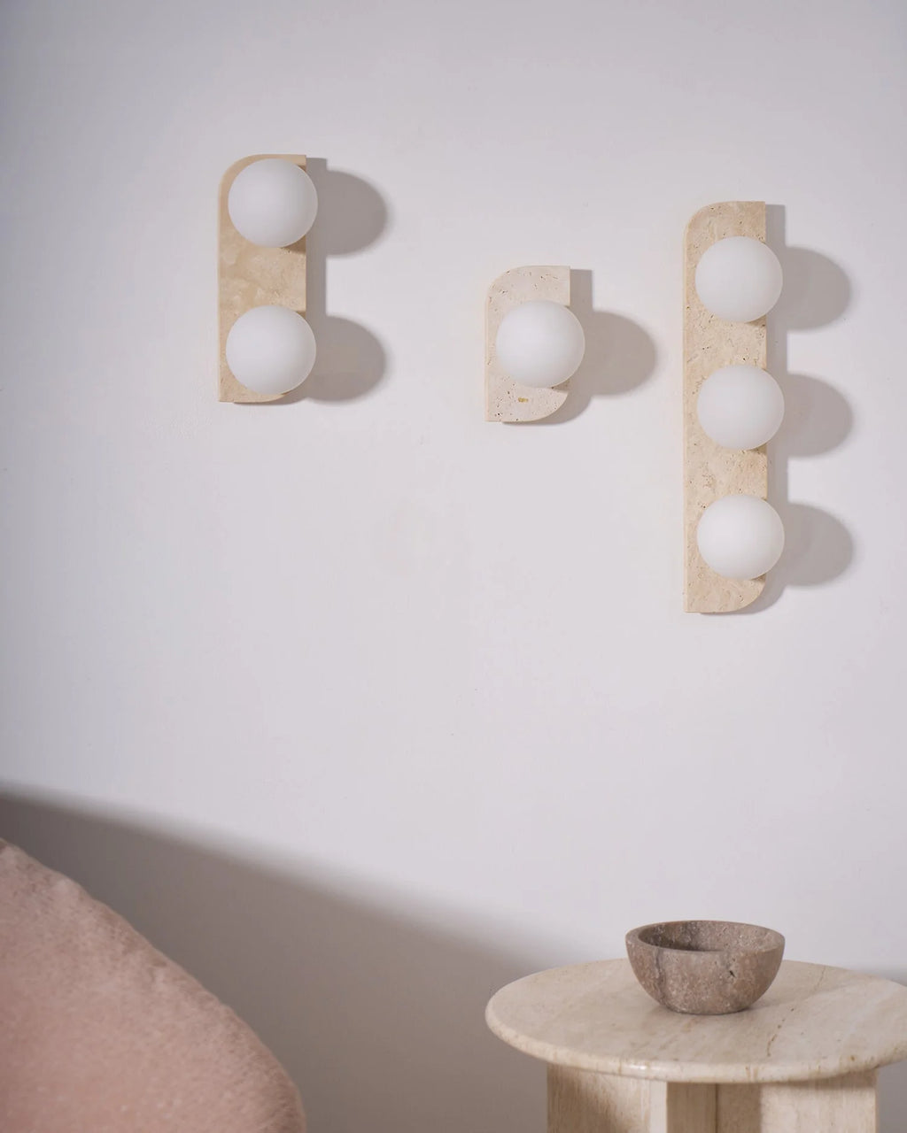Wall Lamp | Travertine Stone & Wood Damp-Rated | Single/Double/Triple Options
