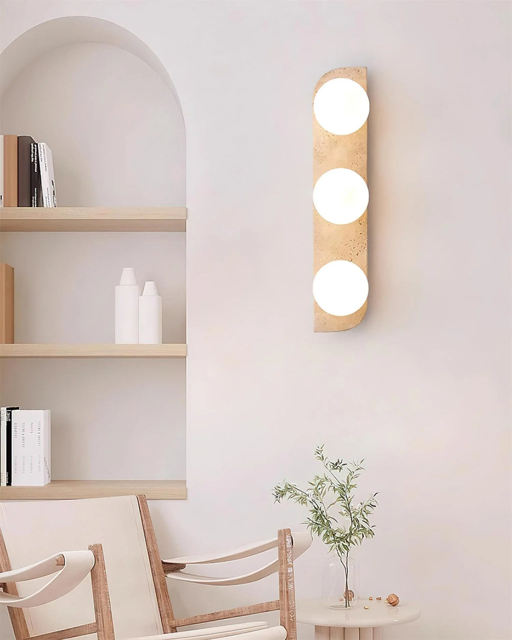 Wall Lamp | Travertine Stone & Wood Damp-Rated | Single/Double/Triple Options