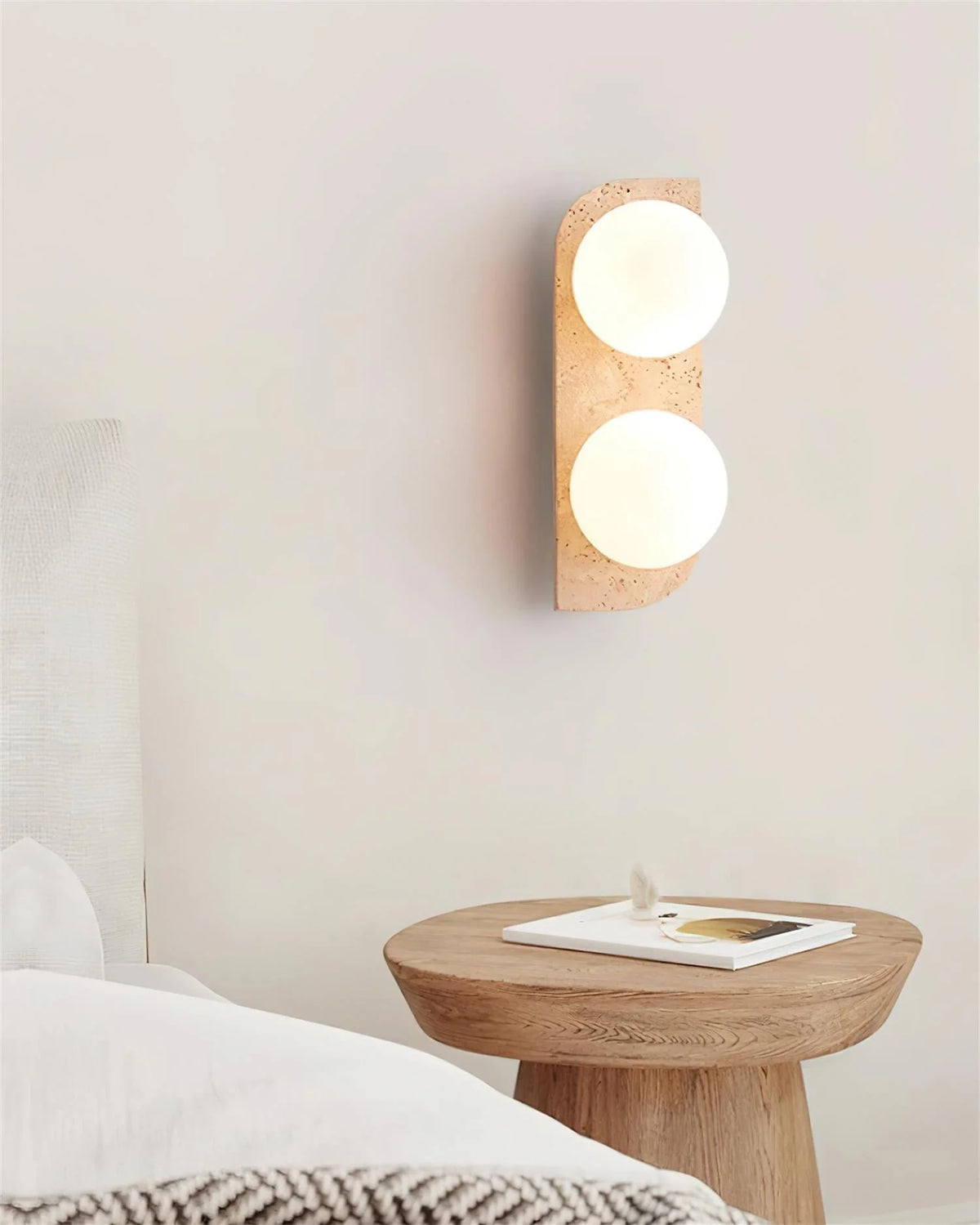 Wall Lamp | Travertine Stone & Wood Damp-Rated | Single/Double/Triple Options