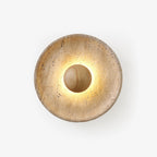 Wall Lamp | Travertine Stone & Wood Halo | 25 cm Diameter