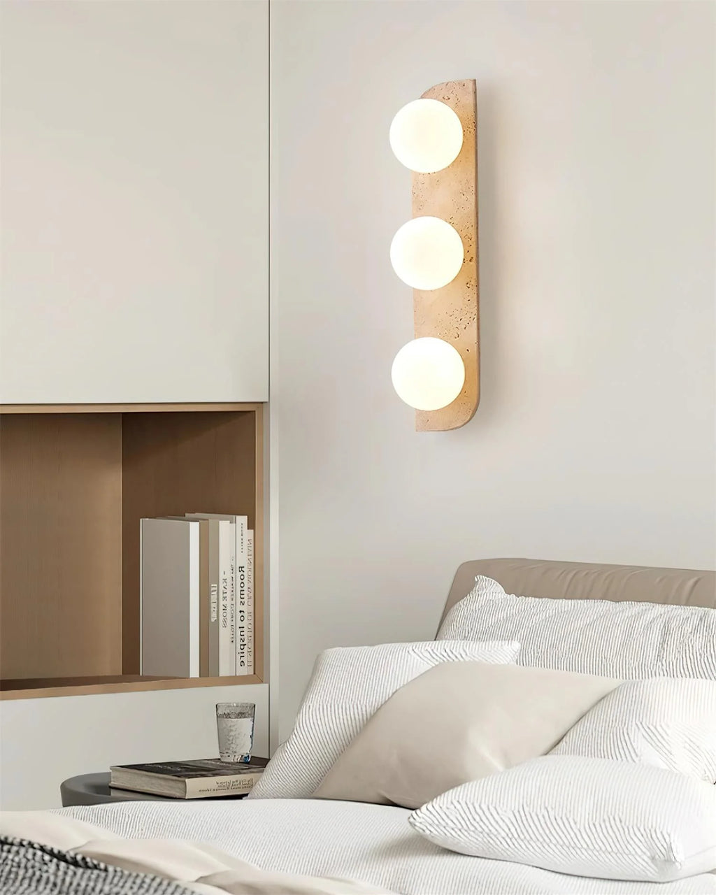 Wall Lamp | Travertine & Wood Damp Rated | Single/Double/Triple