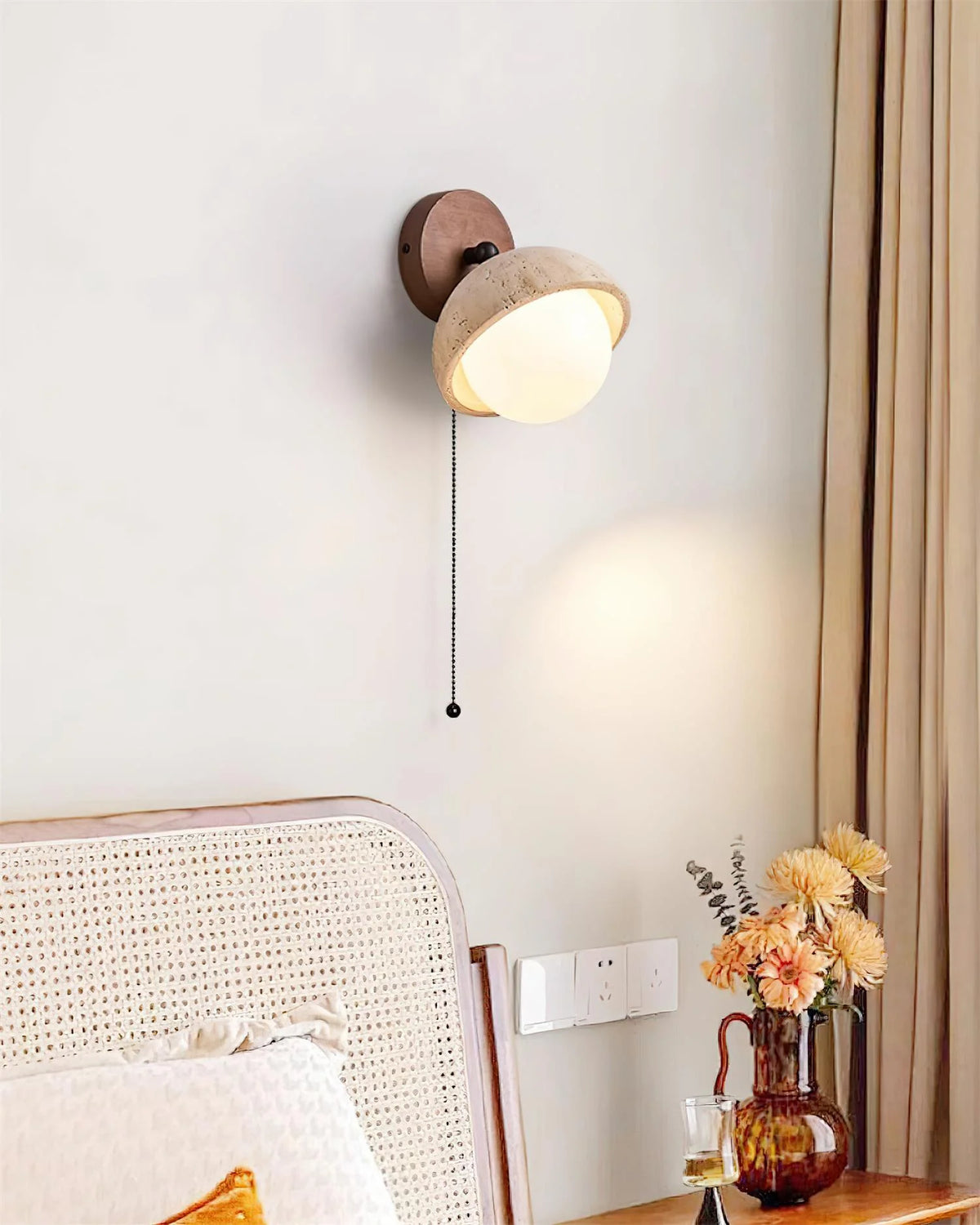 Wall Lamp | Travertine & Wood Dimmable