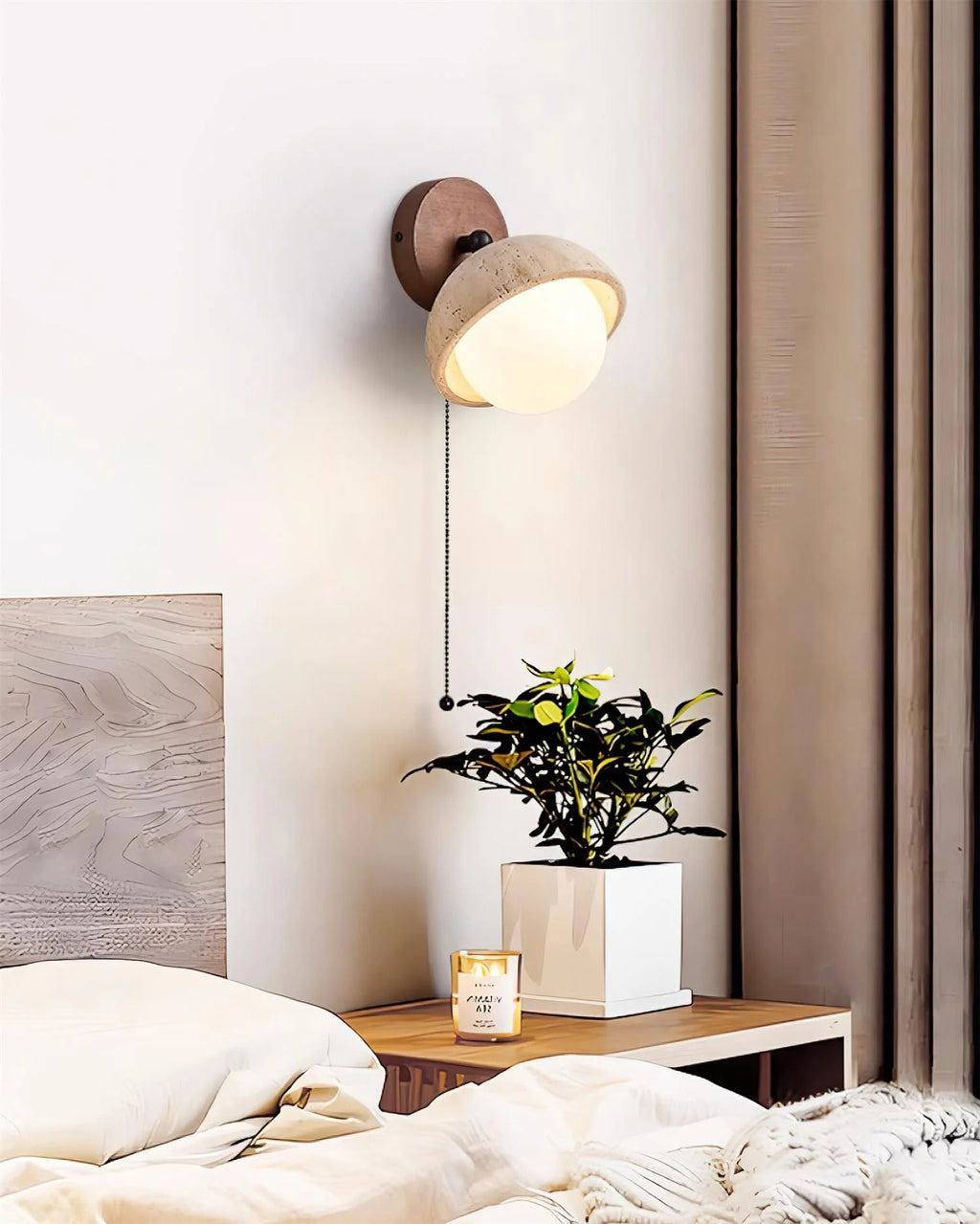 Wall Lamp | Travertine & Wood Dimmable