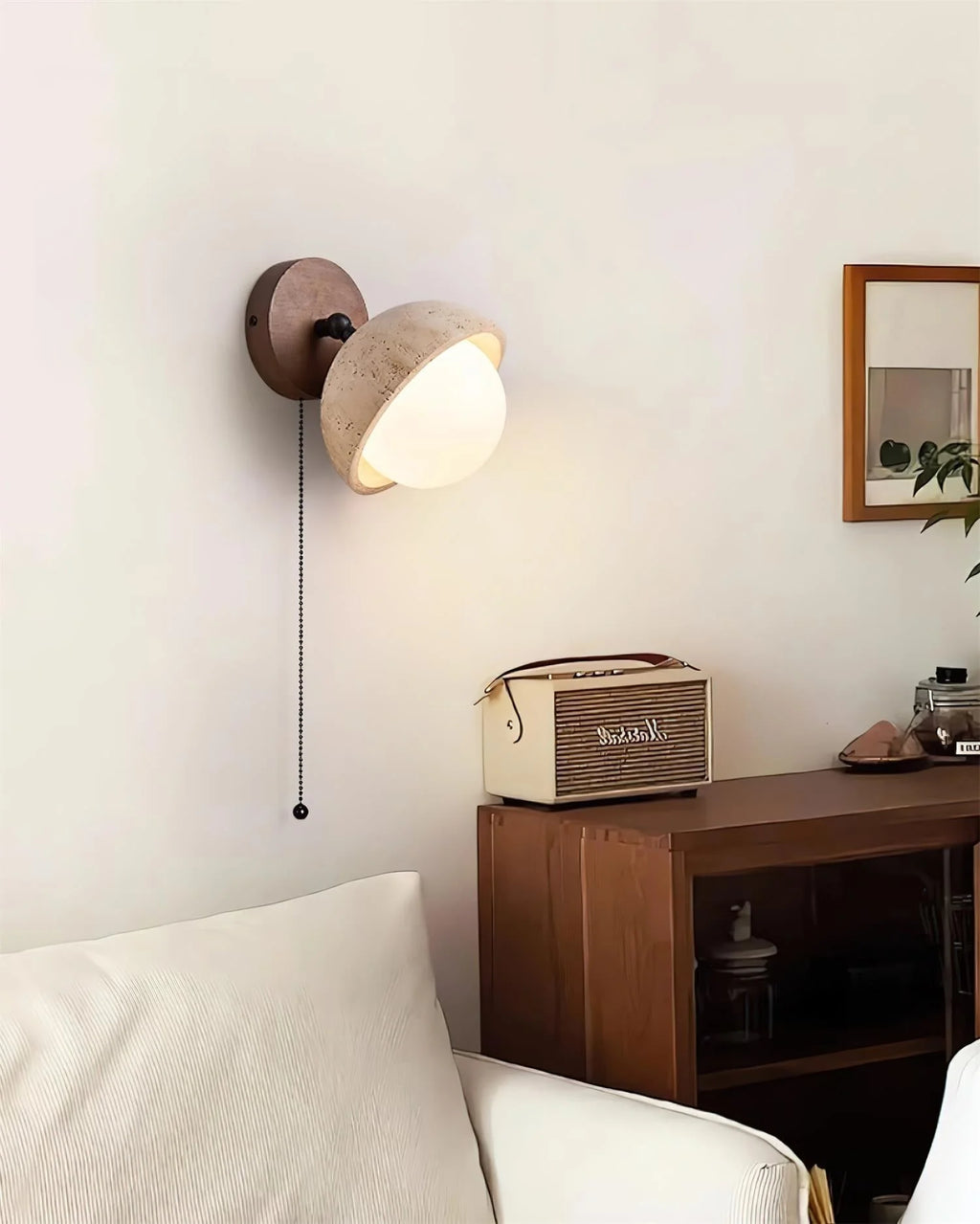 Wall Lamp | Travertine & Wood Dimmable