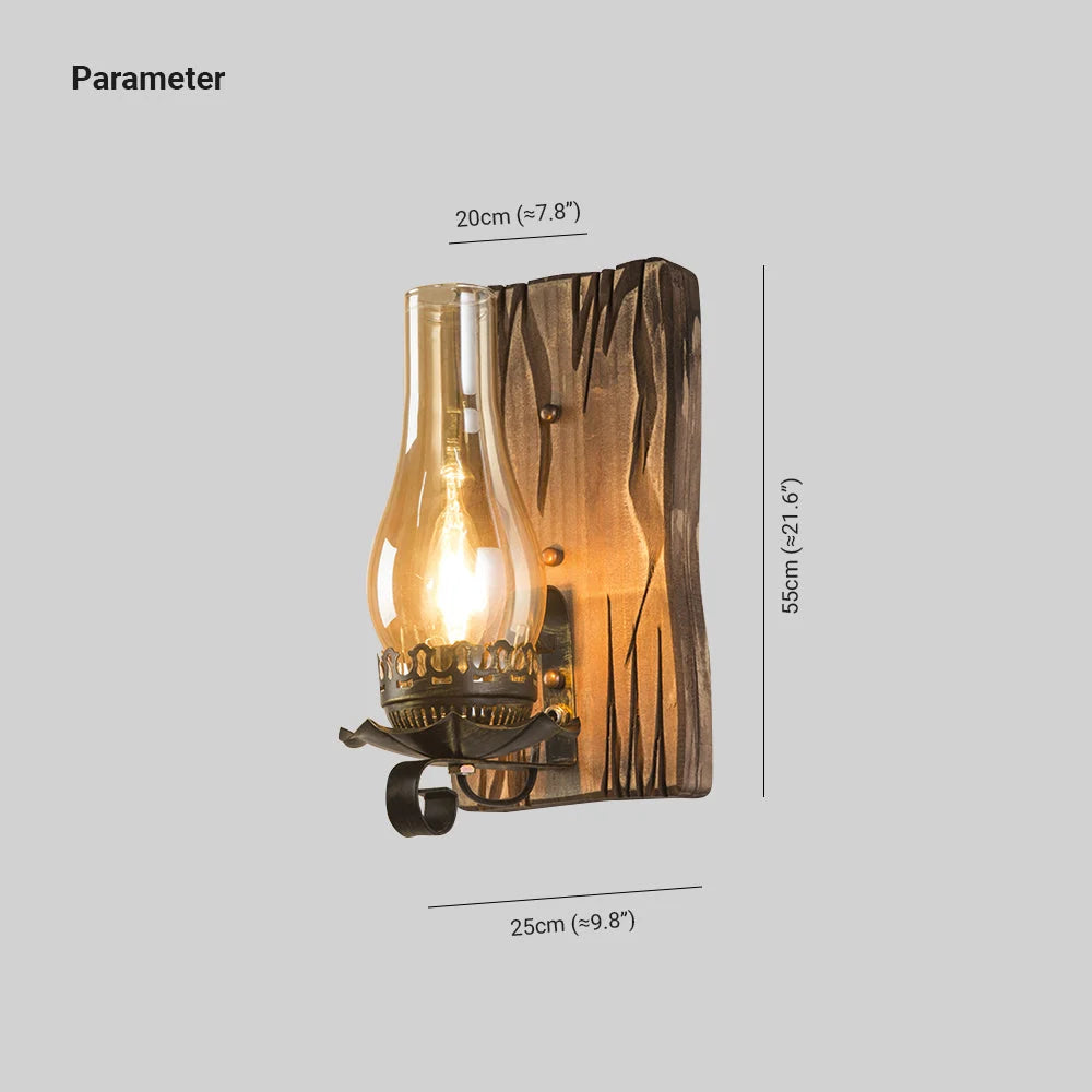 Wall Lamp | Vintage Candle Design & Pine Wood & Metal
