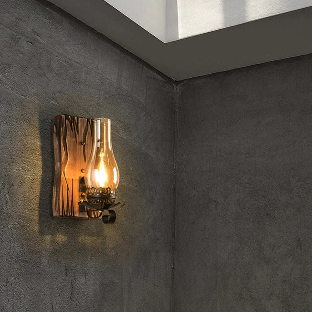 Wall Lamp | Vintage Candle Design & Pine Wood & Metal